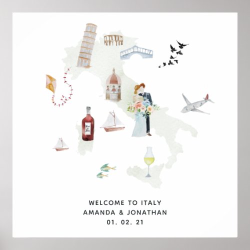 Watercolor Italy Destination Wedding Welcome Poster