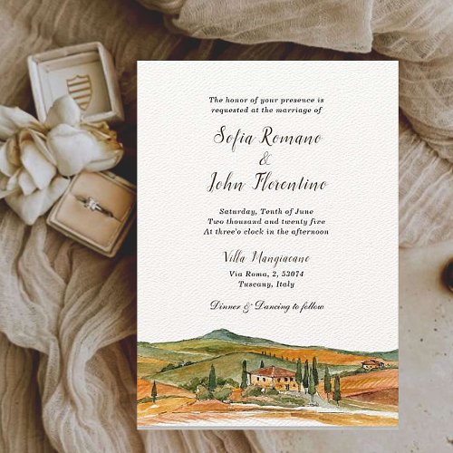 Watercolor Italy  Tuscany skyline wedding Invitation