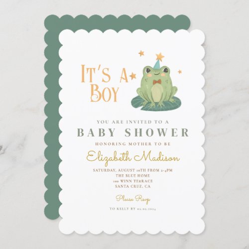 Watercolor its a boy Frog  Baby Shower Invitation