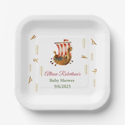 Watercolor Its A Boy Vikings Party Baby Shower Paper Plates