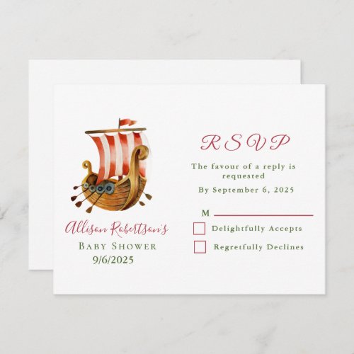 Watercolor Its A Boy Vikings Party Baby Shower RSVP Card