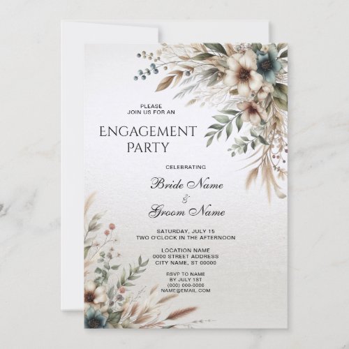 Watercolor Ivory Blue Flower Engagement Invitation