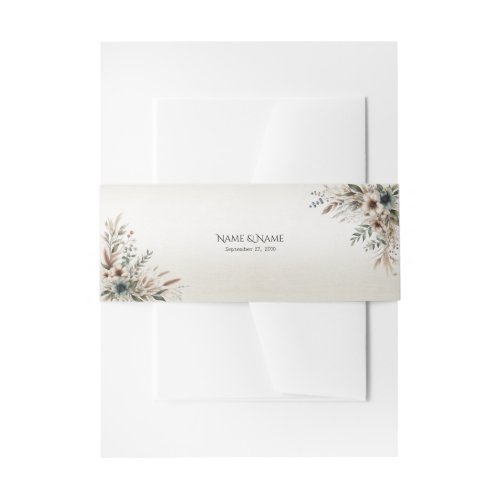 Watercolor Ivory Blue Flower Invitation Belly Band