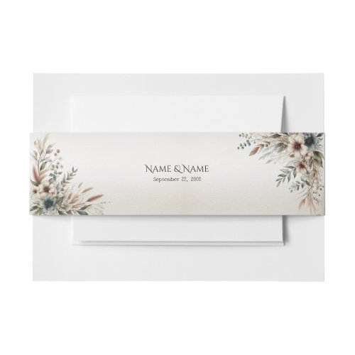 Watercolor Ivory Blue Flower Invitation Belly Band