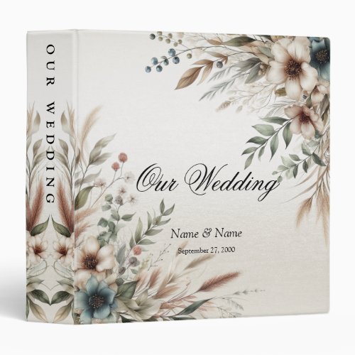 Watercolor Ivory Blue Flowers Album Binder