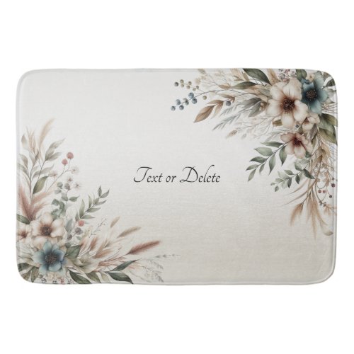 Watercolor Ivory Blue Flowers Bath Mat