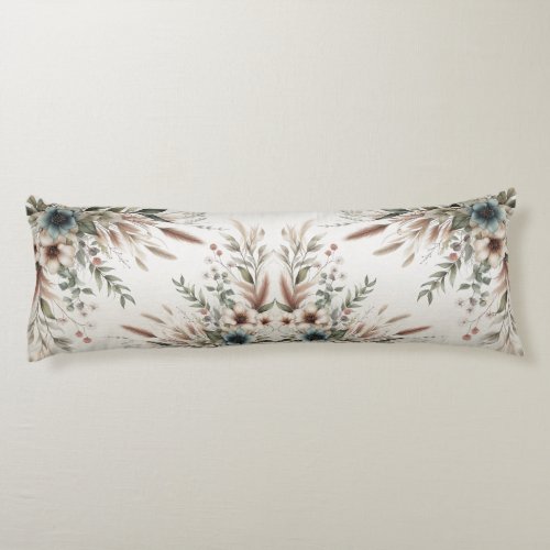 Watercolor Ivory Blue Flowers Body Pillow