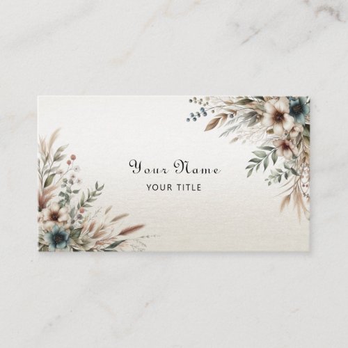 Watercolor Ivory Blue Flowers Business Card