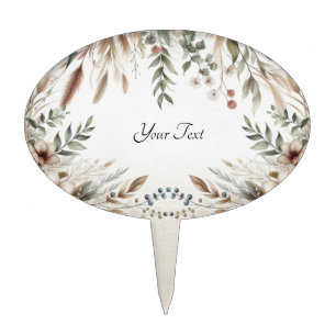 Watercolor Ivory Blue Flowers Cake Topper