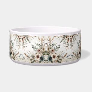 Watercolor Ivory Blue Flowers Ceramic Pet Bowl