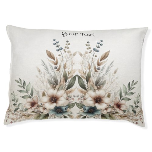 Watercolor Ivory Blue Flowers Dog Bed