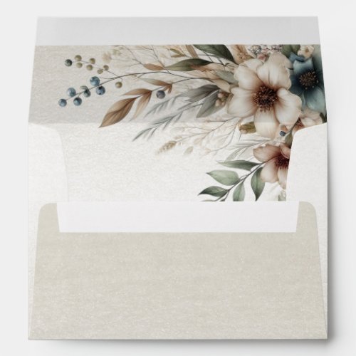 Watercolor Ivory Blue Flowers Envelope