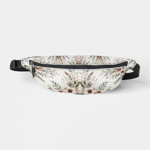 Watercolor Ivory Blue Flowers Fanny Pack