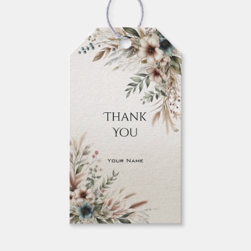 Watercolor Ivory Blue Flowers Gift Tag