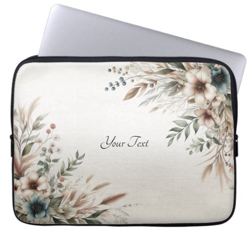 Watercolor Ivory Blue Flowers Laptop Sleeve