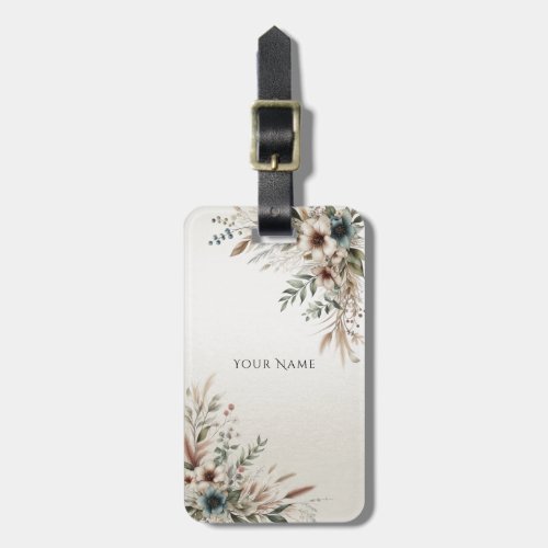 Watercolor Ivory Blue Flowers Luggage Tag