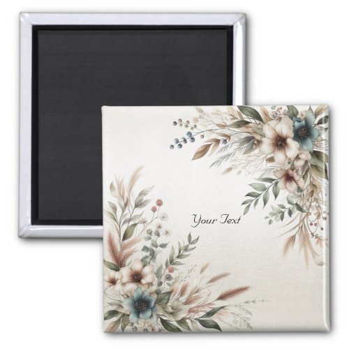 Watercolor Ivory Blue Flowers Magnet