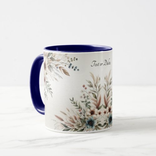 Watercolor Ivory Blue Flowers Mug