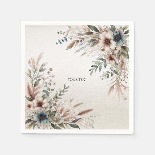 Watercolor Ivory Blue Flowers Napkins