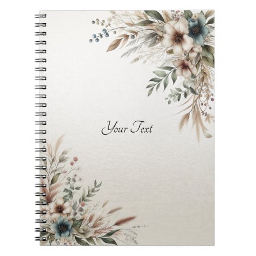 Watercolor Ivory Blue Flowers Notebook