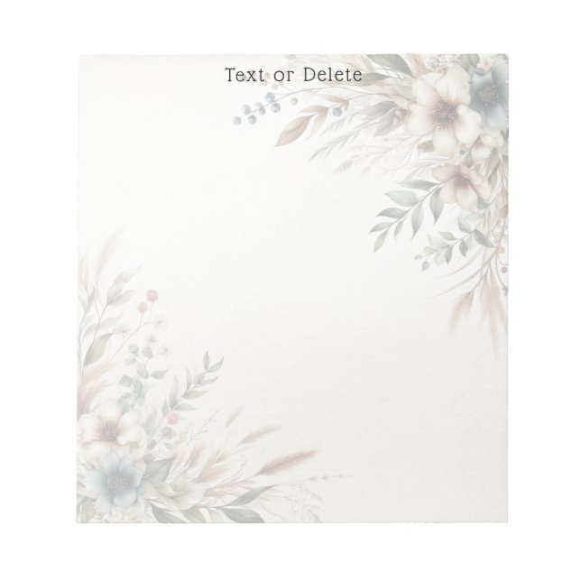 Watercolor Ivory Blue Flowers Notepad (Front)