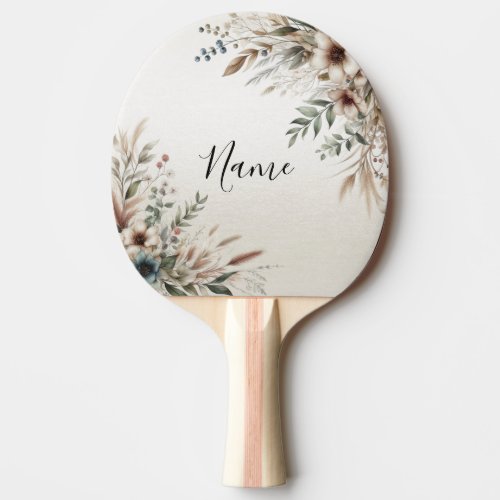 Watercolor Ivory Blue Flowers Ping Pong Paddle