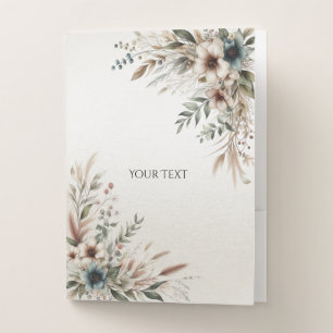 Watercolor Ivory Blue Flowers Pocket Folder