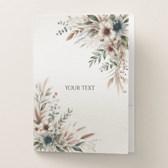 Watercolor Ivory Blue Flowers Pocket Folder (Front)