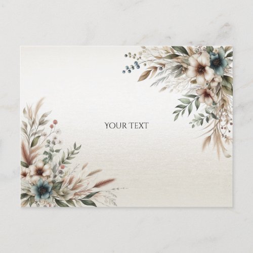 Watercolor Ivory Blue Flowers Postcard