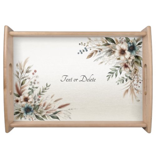 Watercolor Ivory Blue Flowers Serving Tray