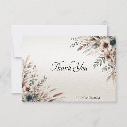 Watercolor Ivory Blue Flowers Thank You Card