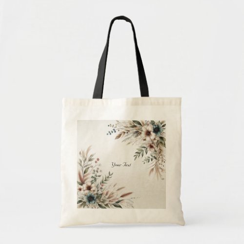 Watercolor Ivory Blue Flowers Tote Bag