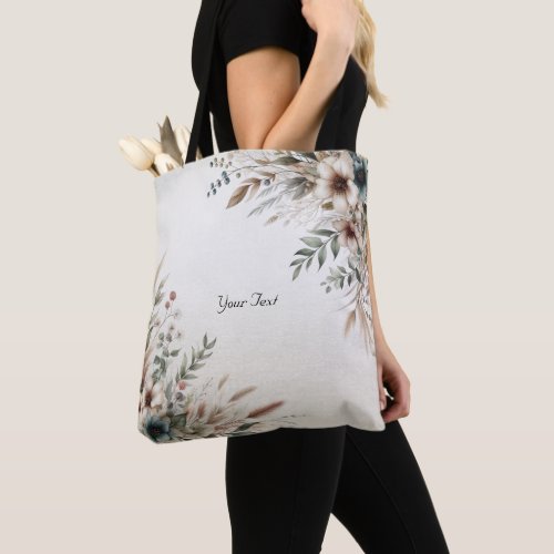 Watercolor Ivory Blue Flowers Tote Bag