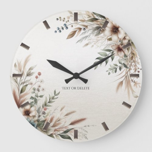 Watercolor Ivory Blue Flowers Wall Clock