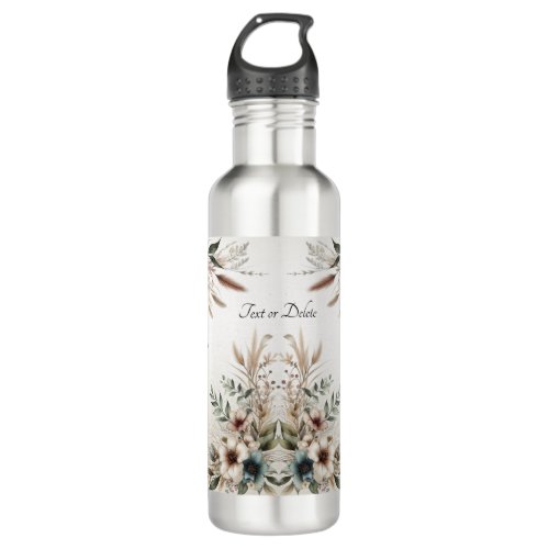 Watercolor Ivory Blue Flowers Water Bottle