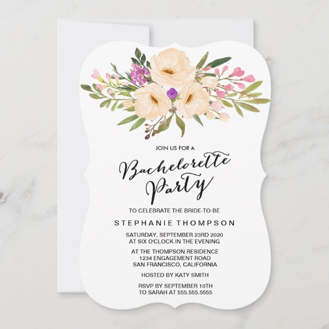 Watercolor Ivory Bouquet Anemones Invitation (Front)