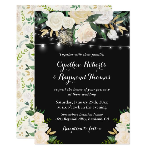 Watercolor Ivory Cream Floral String Light Wedding Invitation