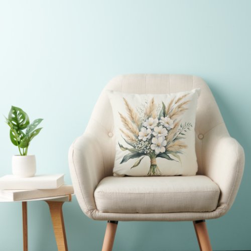 Watercolor Ivory Floral Bouquet Throw Pillow