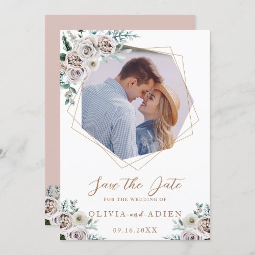 Watercolor Ivory Floral Geometric Photo Save The D Save The Date