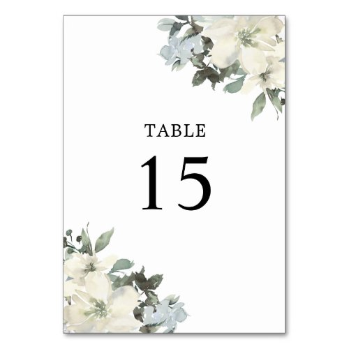Watercolor Ivory Floral Green Foliage Wedding Table Number