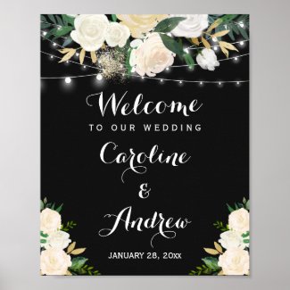 Watercolor Ivory Floral Wedding Welcome Sign