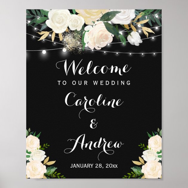 Watercolor Ivory Floral Wedding Welcome Sign