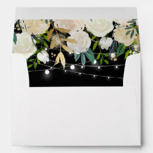 Watercolor Ivory Gold Floral String Lights for 5x7 Envelope