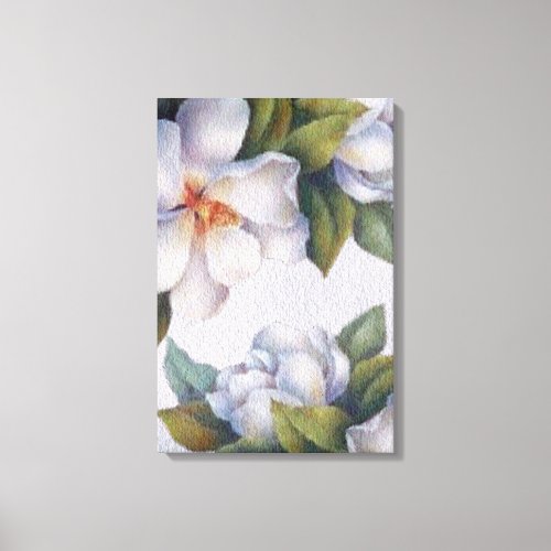 Watercolor Ivory Magnolias Stretched Canvas Print
