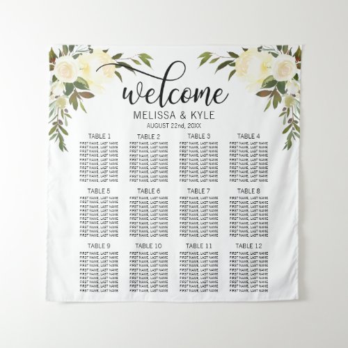 Watercolor Ivory Wedding Seating Chart Welcome Tapestry
