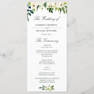 Watercolor ivory white floral wedding program