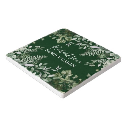 Watercolor Ivy Ferns Sage Family Cabin Green Trivet