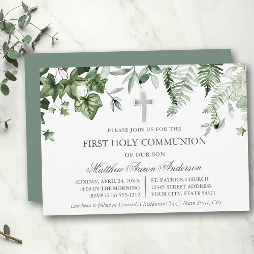 Watercolor Ivy Ferns Sage Green Communion
