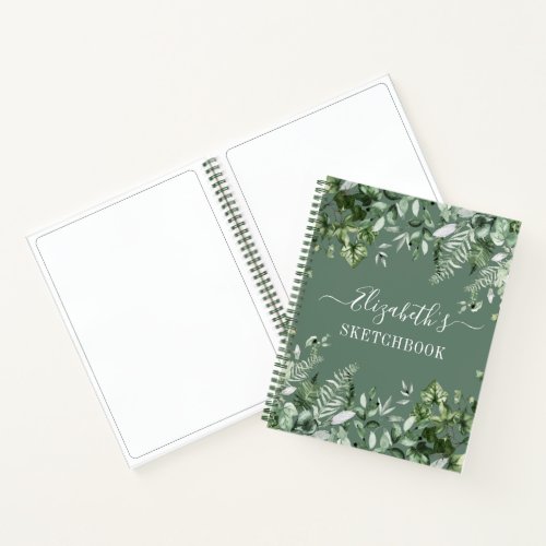 Watercolor Ivy Ferns Sage Green Sketchbook Notebook