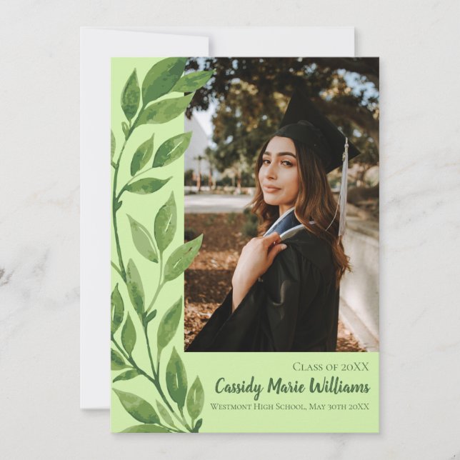 Watercolor Ivy Green Plant Graduation Announcement (Front)